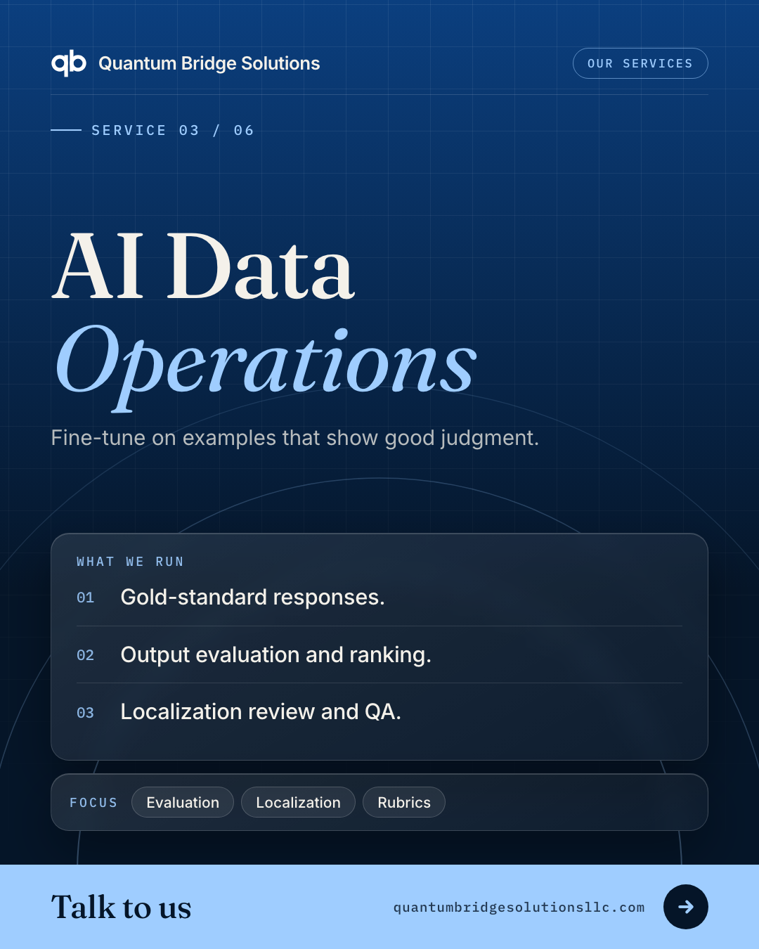 Service poster: AI Data Operations — fine-tune on examples that show good judgment