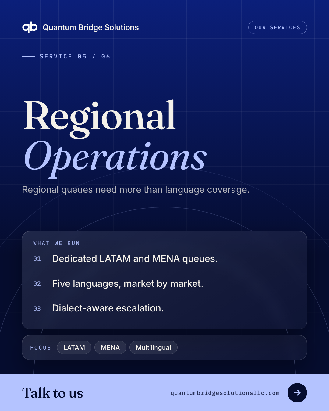 Service poster: Regional Operations — regional queues need more than language coverage